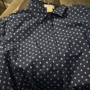 Navy Blue Polka Dot Button-Up Shirt